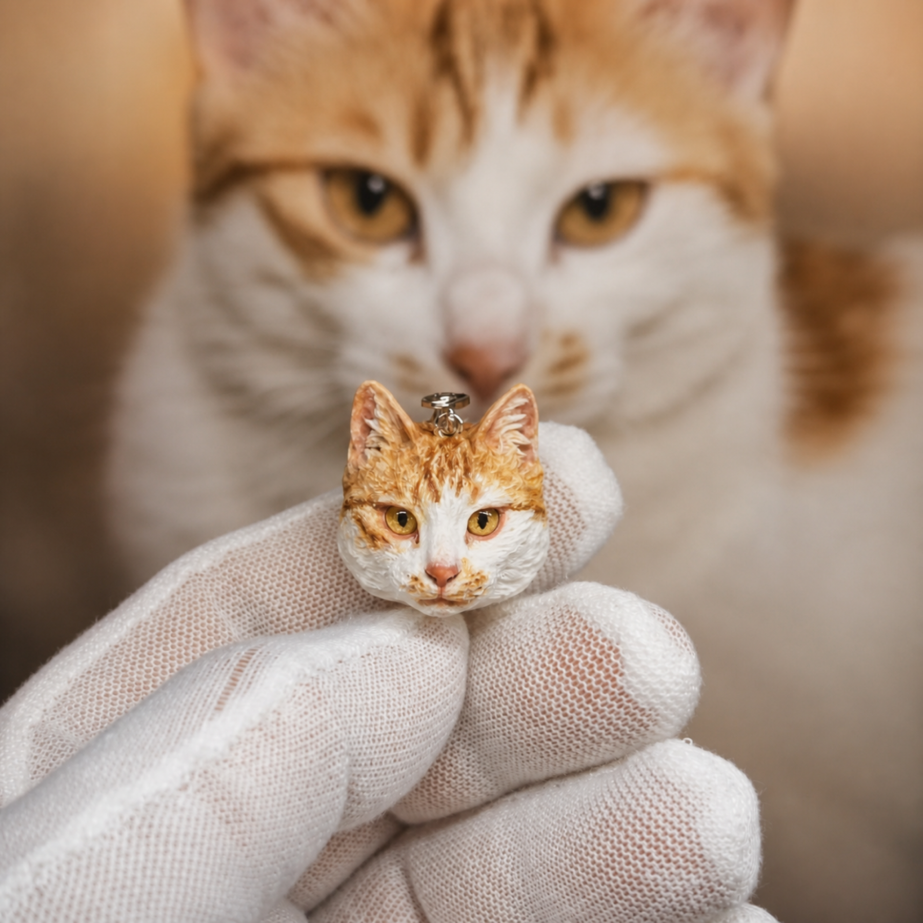 Pet photograph beside its handmade clay portrait