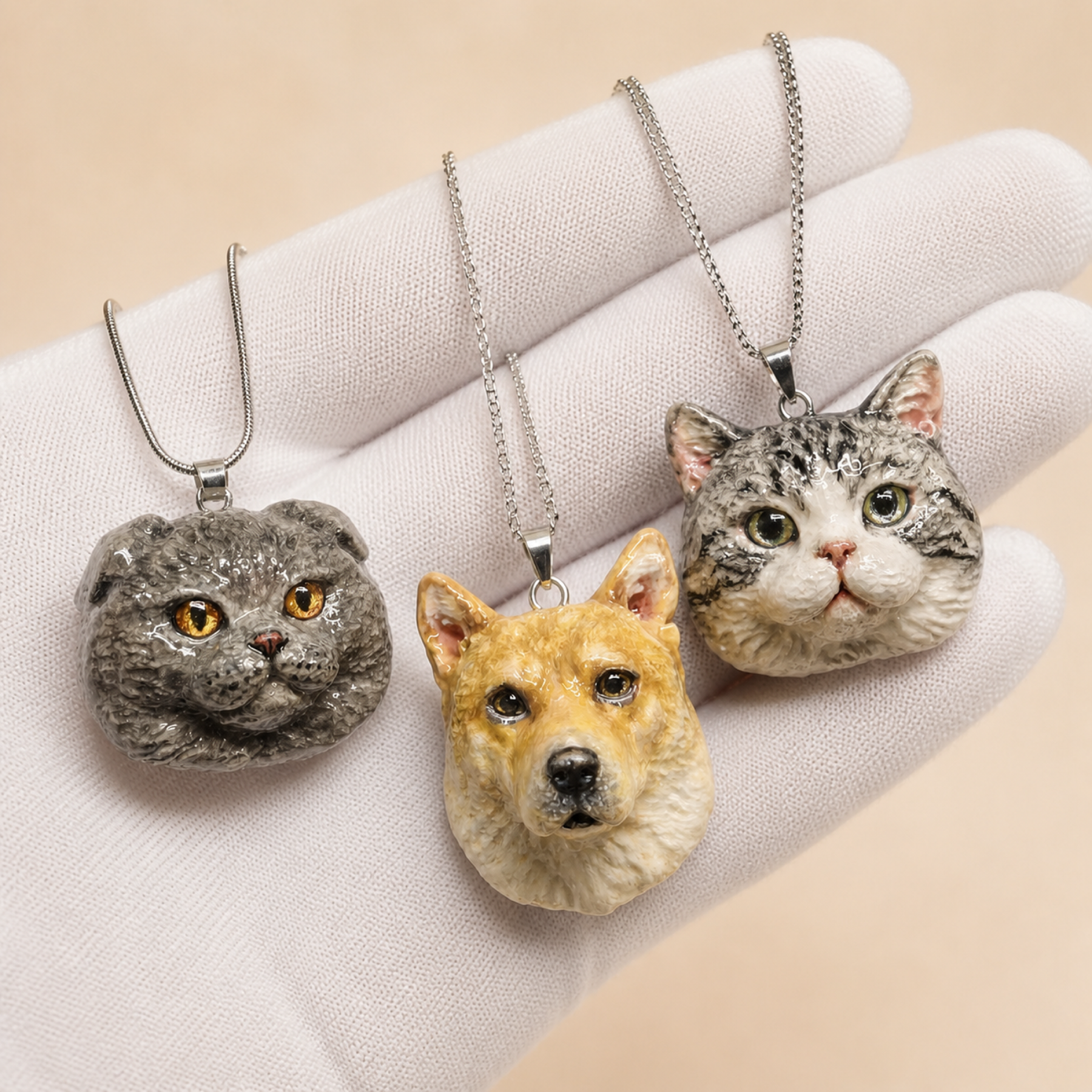 Archive of handmade custom cat and dog portrait necklaces